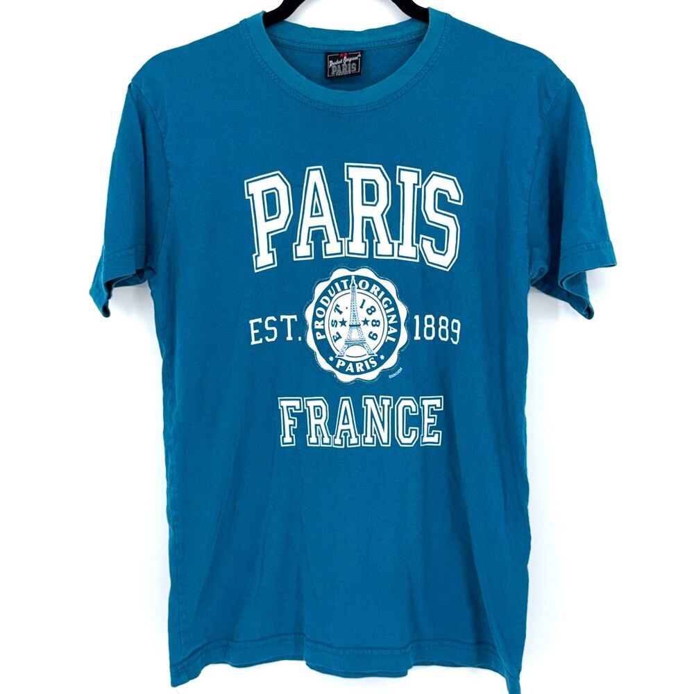 Paris France Teal T-Shirt Produit Original Eiffel Tower Graphic Size Small